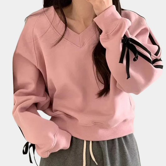 Sweatshirt Femme à Col V avec Nœuds