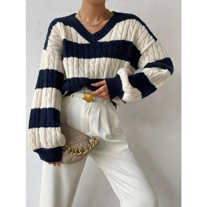 Confortable pull-over ample en tricot avec col en V, style vintage