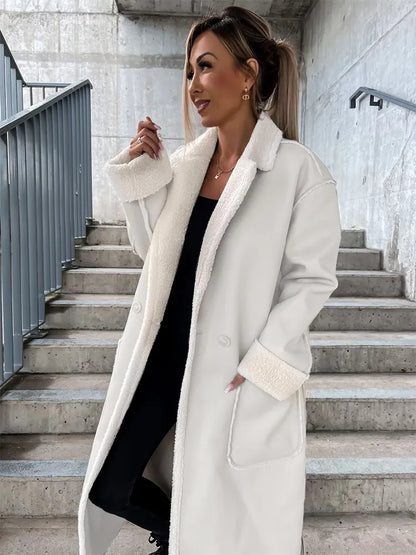 Veste Longue en Cuir avec Fourrure pour Femme