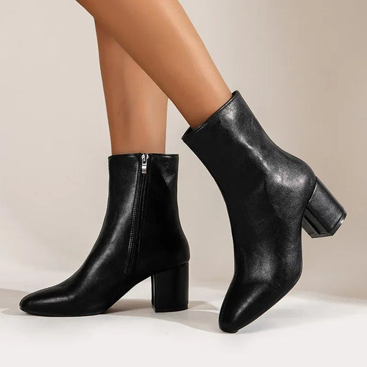 Femme Modernes Talon Bloc Cuir Élégant Bottes