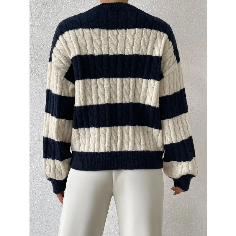 Confortable pull-over ample en tricot avec col en V, style vintage
