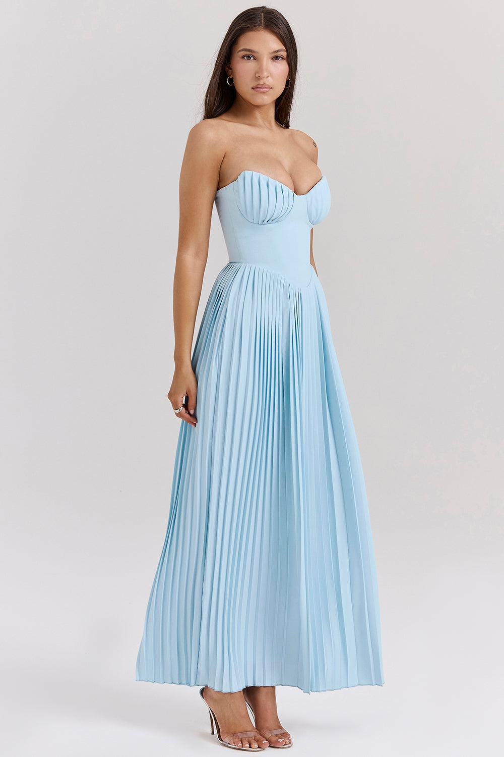 Robe Longue Plissée Sans Bretelles Fluide pour Femme