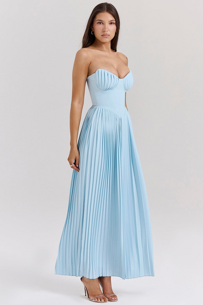 Robe Longue Plissée Sans Bretelles Fluide pour Femme