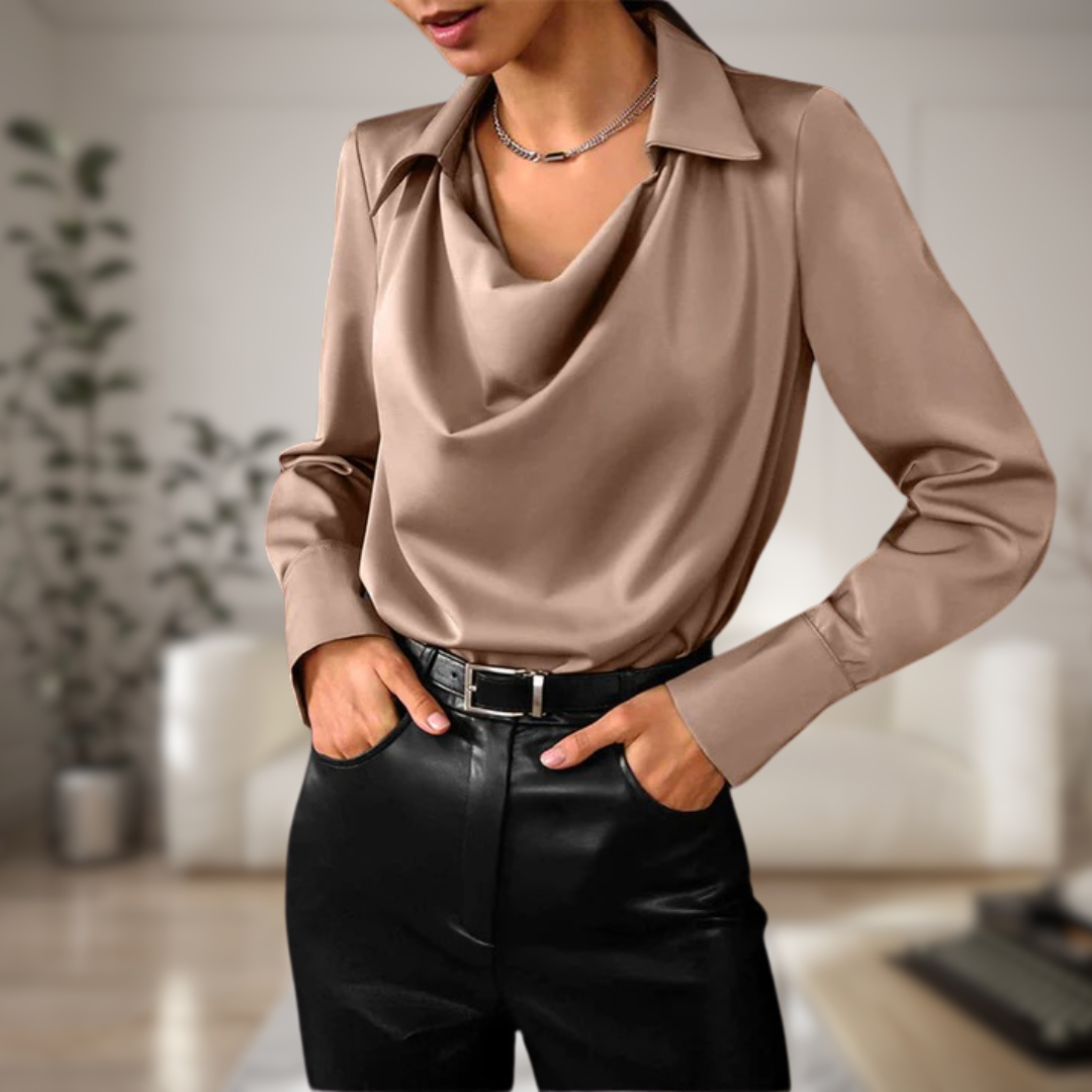 Blouse Sophistiquée en Satin à Col Drapé pour Femme