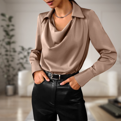 Blouse Sophistiquée en Satin à Col Drapé pour Femme