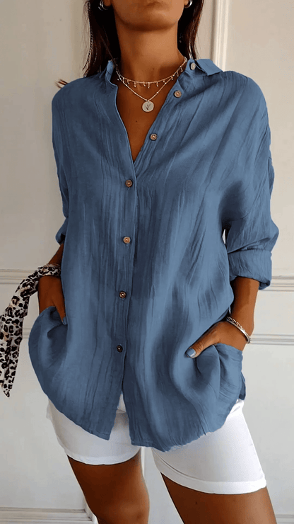 Blouse Longue à Manches Boutonnées Ample Femme