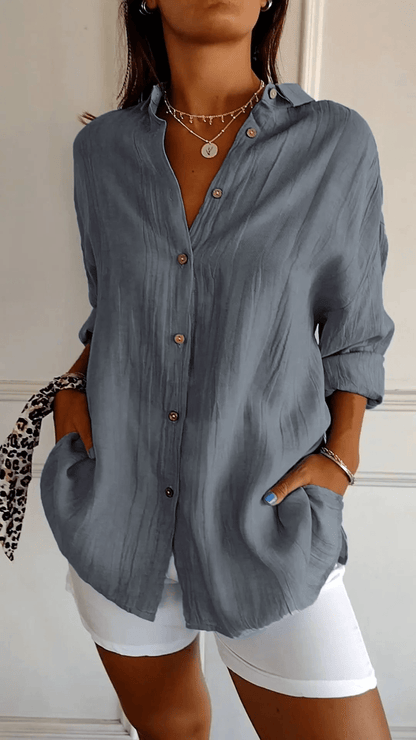 Blouse Longue à Manches Boutonnées Ample Femme