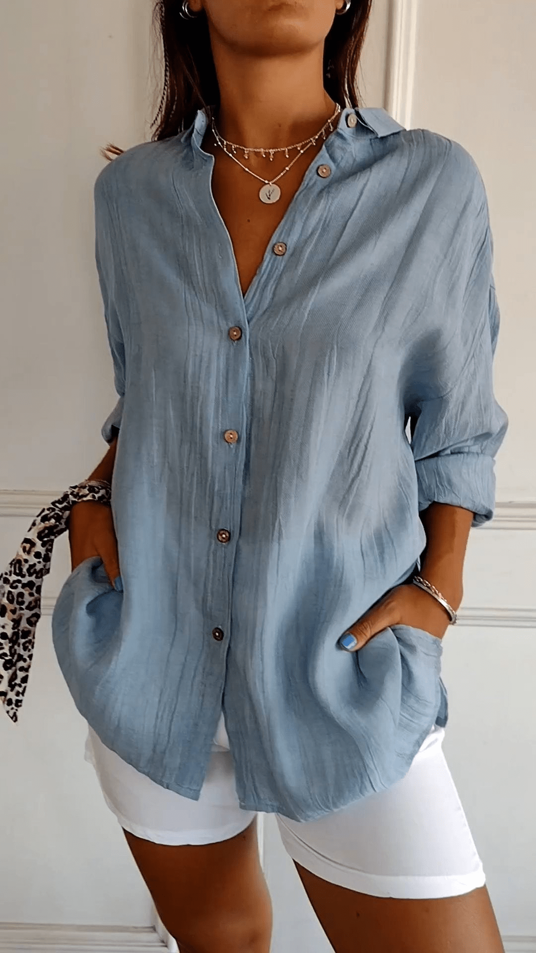 Blouse Longue à Manches Boutonnées Ample Femme