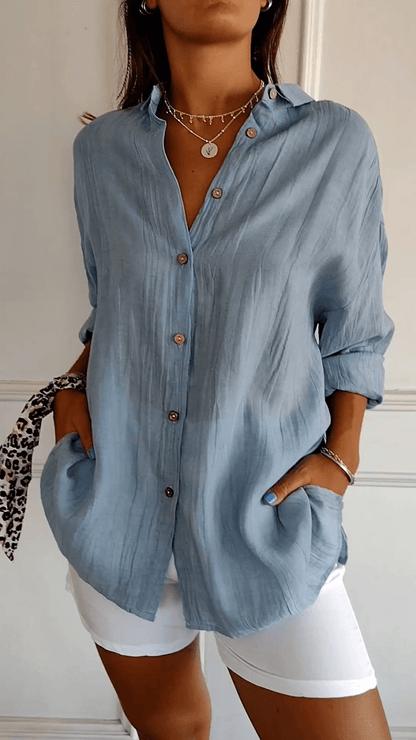 Blouse Longue à Manches Boutonnées Ample Femme