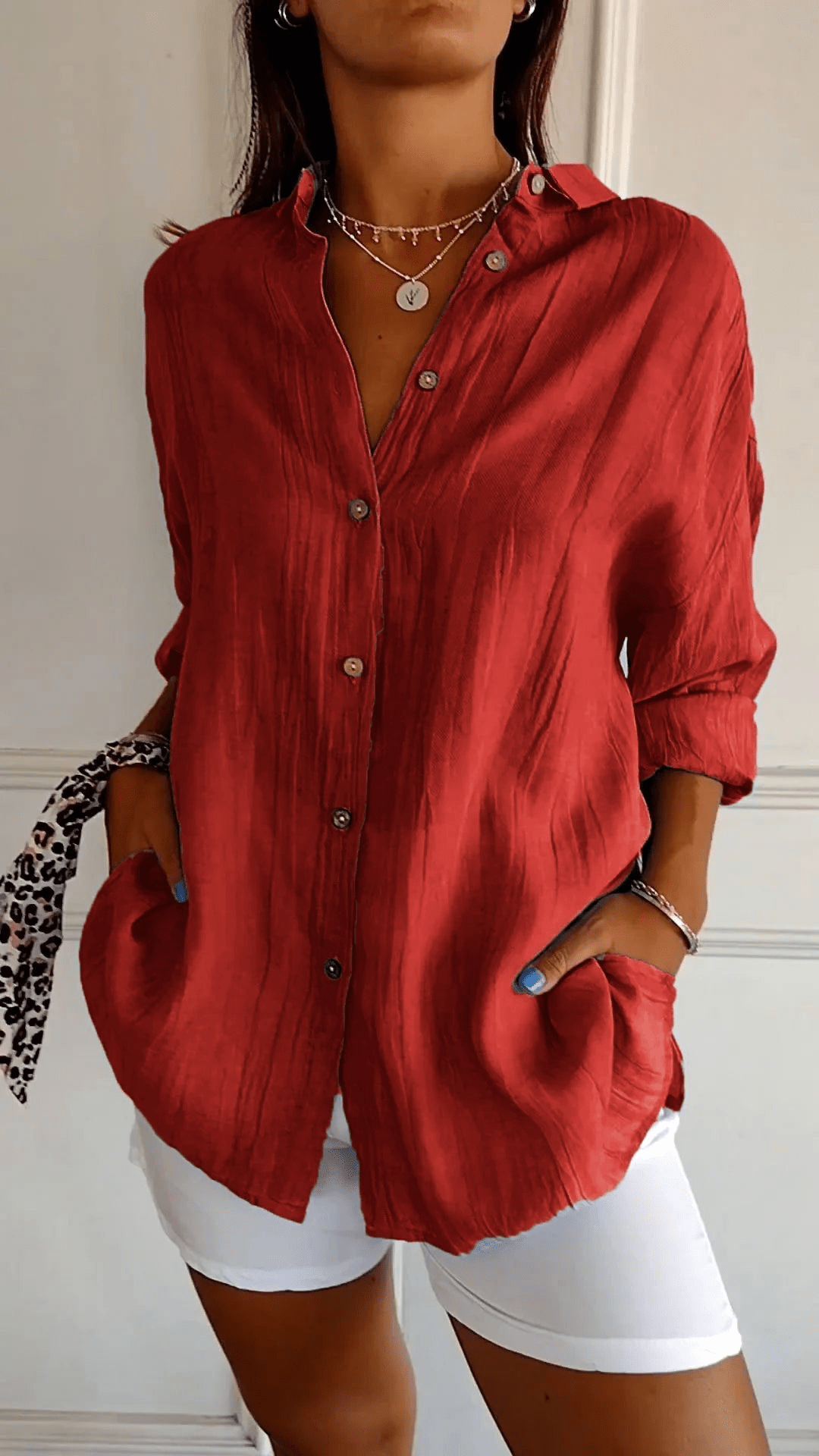 Blouse Longue à Manches Boutonnées Ample Femme