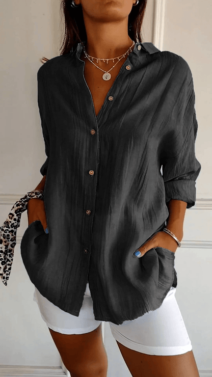 Blouse Longue à Manches Boutonnées Ample Femme