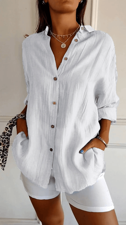Blouse Longue à Manches Boutonnées Ample Femme