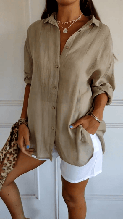 Blouse Longue à Manches Boutonnées Ample Femme