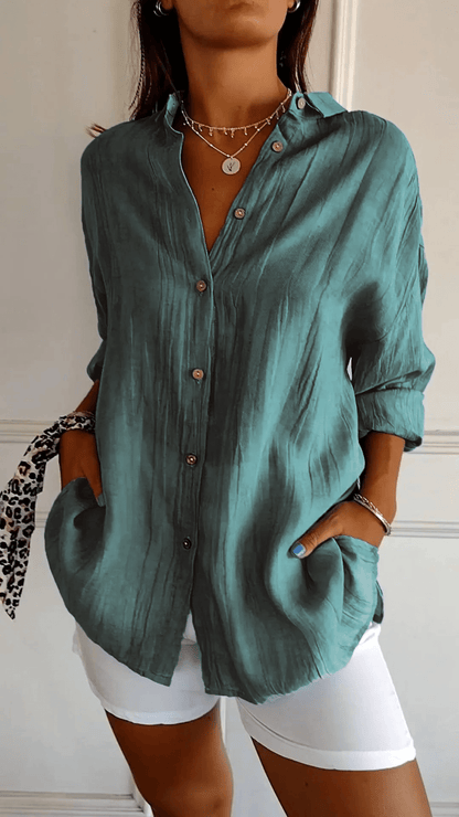Blouse Longue à Manches Boutonnées Ample Femme
