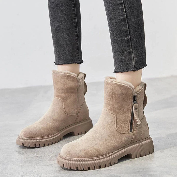Bottes chevilles chics effet daim avec doublure en fourrure confortable