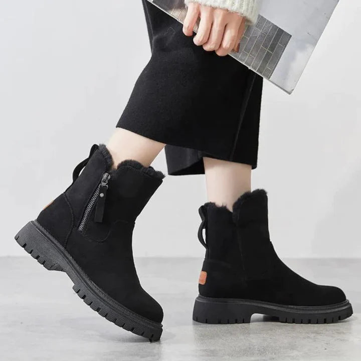 Bottes chevilles chics effet daim avec doublure en fourrure confortable