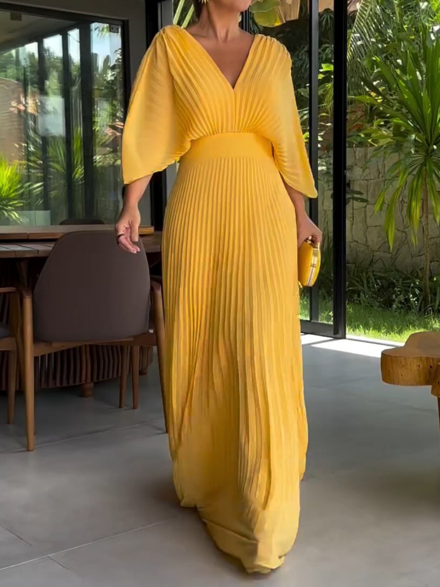 Robe côtelée flottante Femme avec décolleté en V