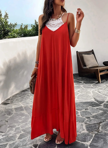 Femme Robe Maxi Élégante avec Poches Pratiques