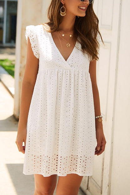 Romantisches Sommerkleid mit Lochstickerei und Volantärmeln - Livezo