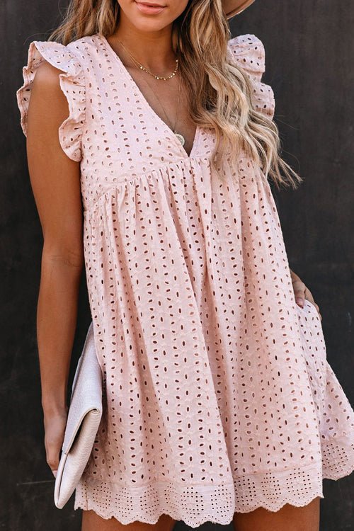 Romantisches Sommerkleid mit Lochstickerei und Volantärmeln - Livezo