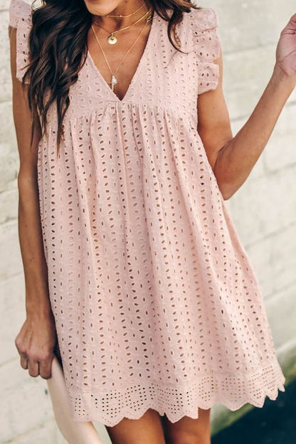 Romantisches Sommerkleid mit Lochstickerei und Volantärmeln - Livezo