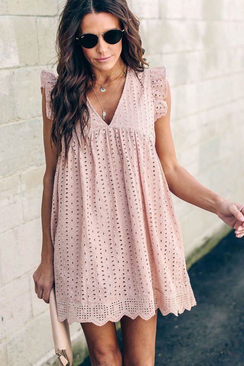 Romantisches Sommerkleid mit Lochstickerei und Volantärmeln - Livezo