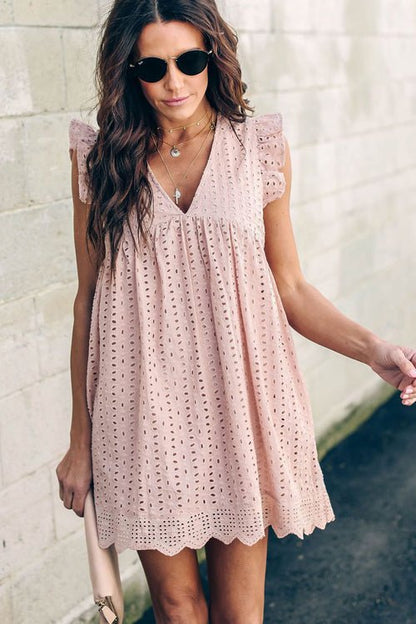 Romantisches Sommerkleid mit Lochstickerei und Volantärmeln - Livezo