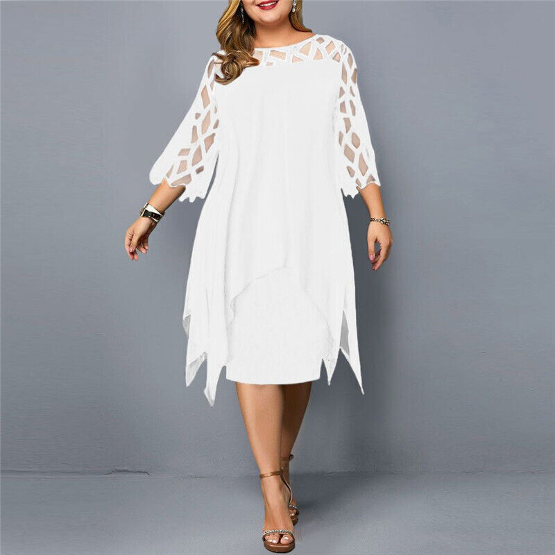 Robe Midi en Chiffon à Manches Cape pour Femme