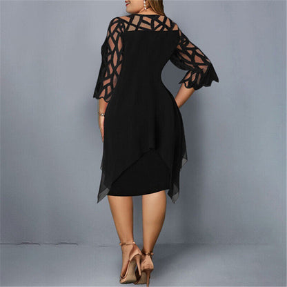 Robe Midi en Chiffon à Manches Cape pour Femme