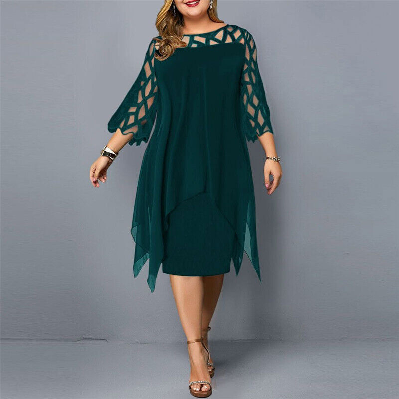 Robe Midi en Chiffon à Manches Cape pour Femme