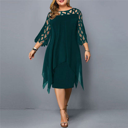 Robe Midi en Chiffon à Manches Cape pour Femme