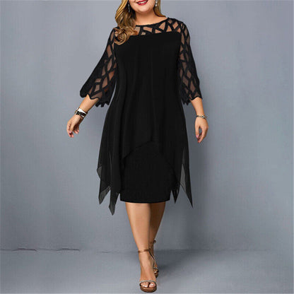 Robe Midi en Chiffon à Manches Cape pour Femme