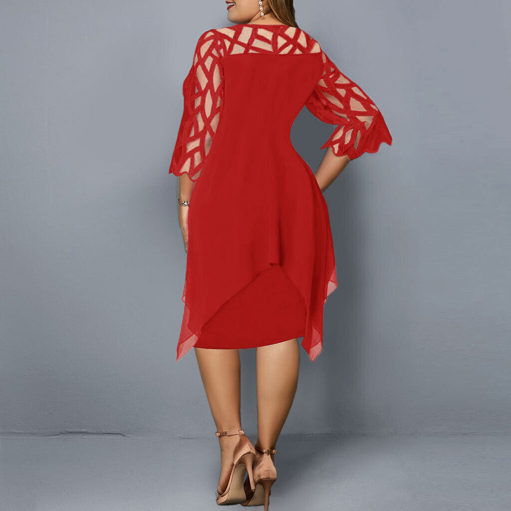 Robe Midi en Chiffon à Manches Cape pour Femme