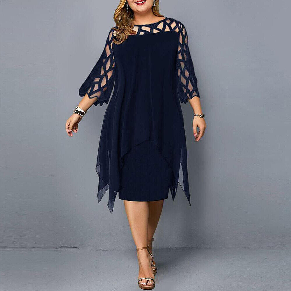 Robe Midi en Chiffon à Manches Cape pour Femme