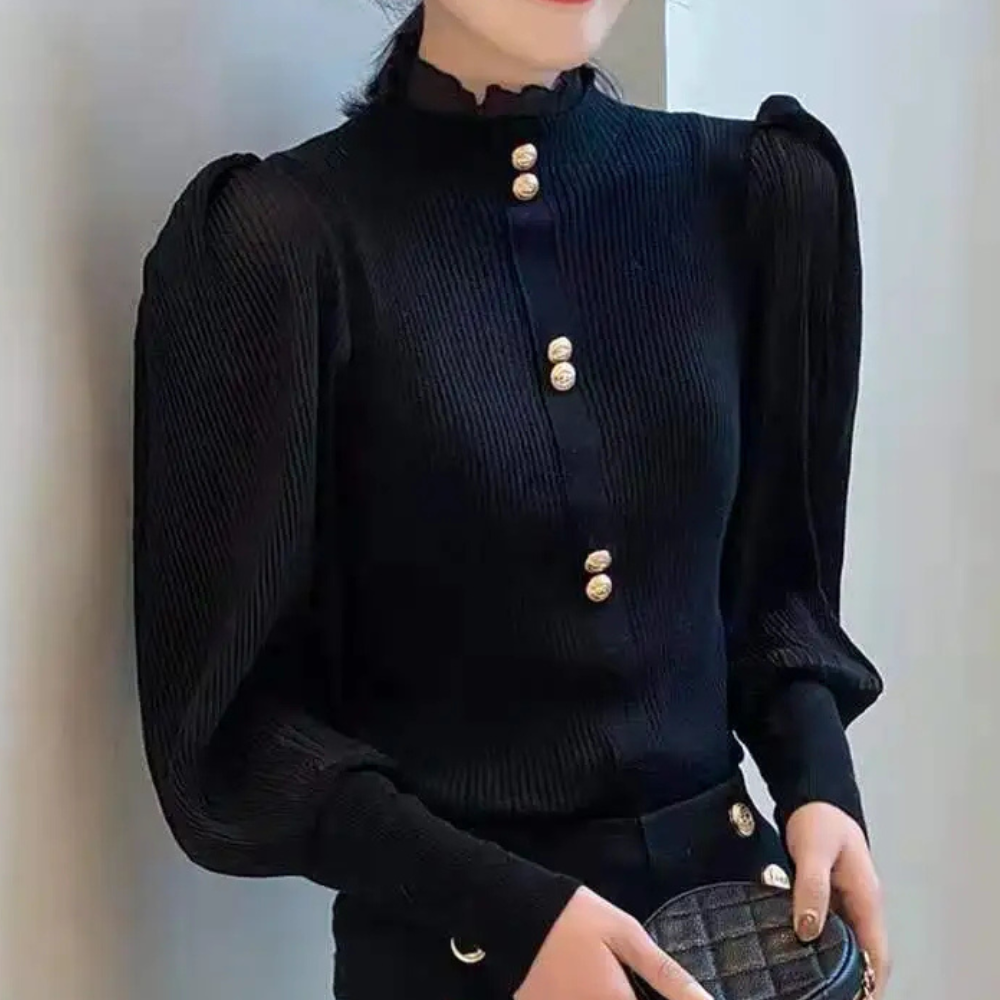 Top Longsleeve Tricoté à Épaules Bouffantes pour Femmes