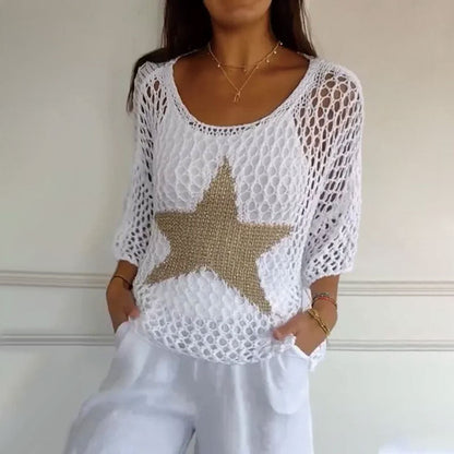 Blouse en maille ajourée crochet légère