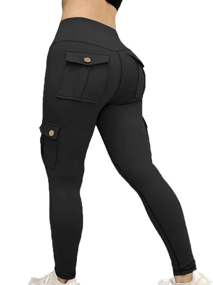 Pantalon Cargo Taille Haute pour Femmes avec Poches Latérales