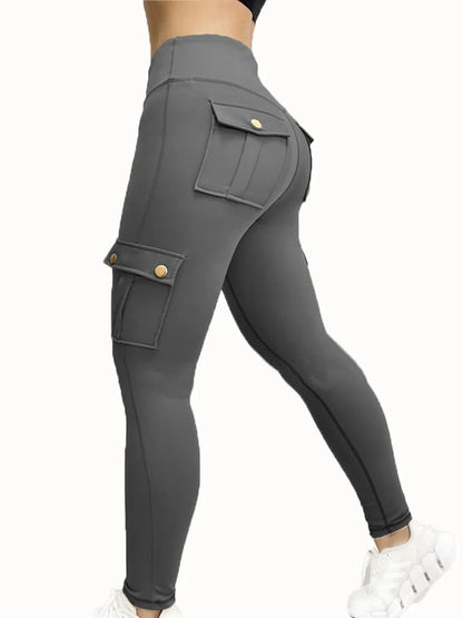 Pantalon Cargo Taille Haute pour Femmes avec Poches Latérales