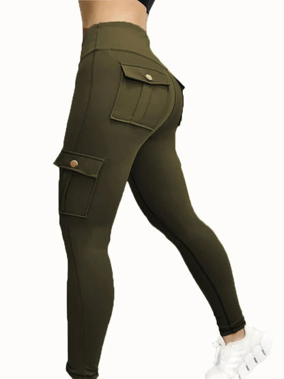 Pantalon Cargo Taille Haute pour Femmes avec Poches Latérales