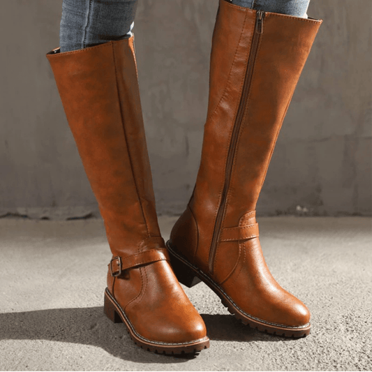 Bottes Hautes Zippées Élégantes en Cuir Femmes