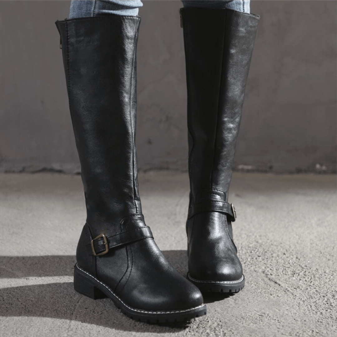 Bottes Hautes Zippées Élégantes en Cuir Femmes