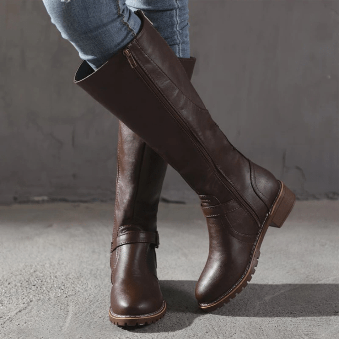 Bottes Hautes Zippées Élégantes en Cuir Femmes