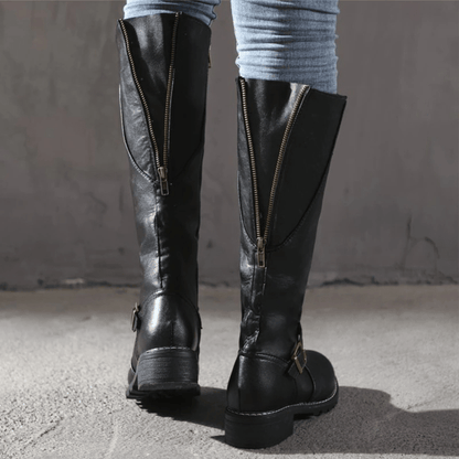 Bottes Hautes Zippées Élégantes en Cuir Femmes