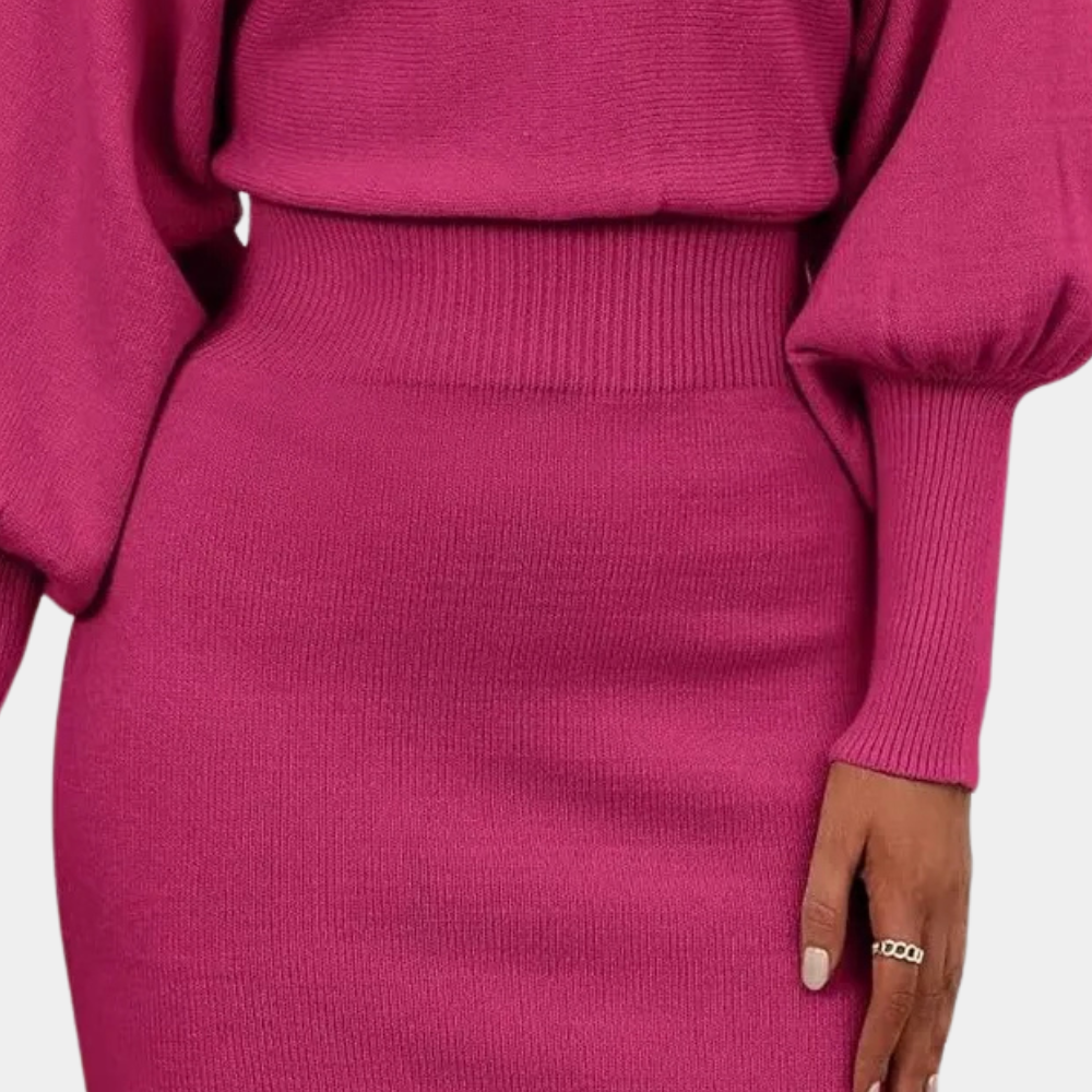 Robe Midi Chic Col Rond Manches Longues Bouffantes pour Femme