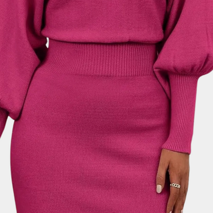 Robe Midi Chic Col Rond Manches Longues Bouffantes pour Femme