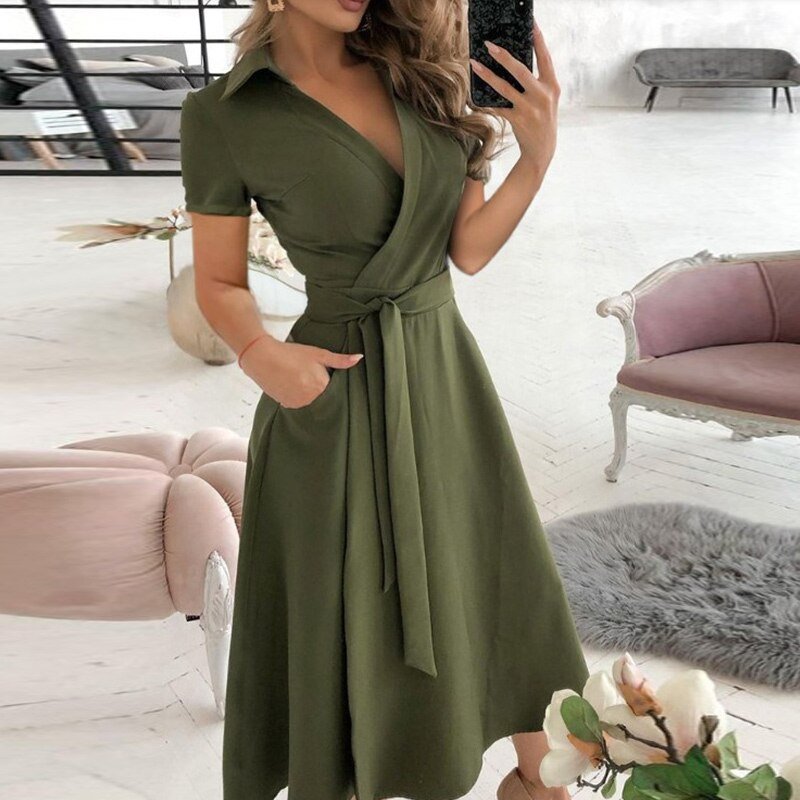 Robe Midi A ligne avec Détail Noeud pour Femmes