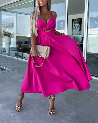 Robe Femme Tendance Sans Manches Évasée Avec Découpes