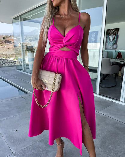 Robe Femme Tendance Sans Manches Évasée Avec Découpes