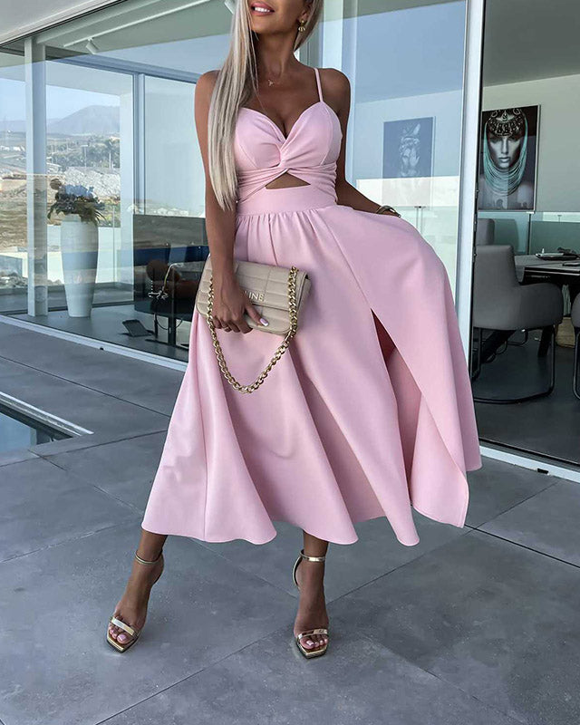 Robe Femme Tendance Sans Manches Évasée Avec Découpes