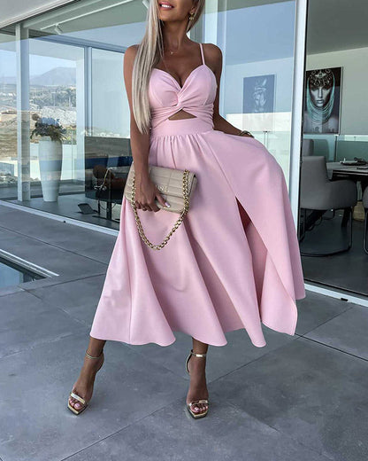 Robe Femme Tendance Sans Manches Évasée Avec Découpes